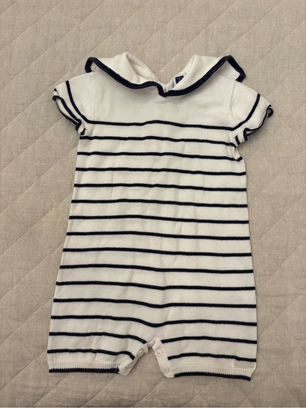 Janie and Jack White & Navy Striped Sailor Romper